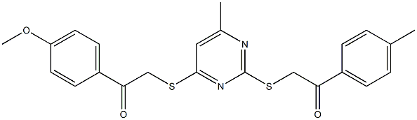 1-(4-methoxyphenyl)-2-[(6-methyl-2-{[2-(4-methylphenyl)-2-oxoethyl]sulfanyl}-4-pyrimidinyl)sulfanyl]ethanone Struktur