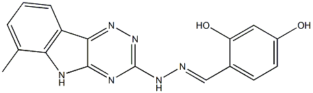 2,4-dihydroxybenzaldehyde (6-methyl-5H-[1,2,4]triazino[5,6-b]indol-3-yl)hydrazone Struktur