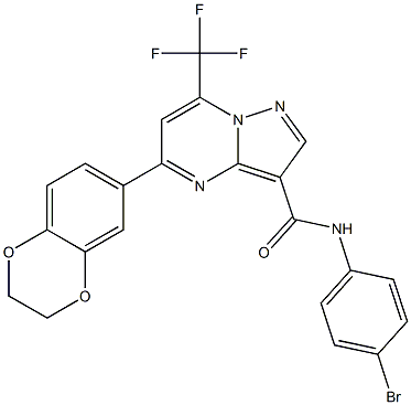 N-(4-bromophenyl)-5-(2,3-dihydro-1,4-benzodioxin-6-yl)-7-(trifluoromethyl)pyrazolo[1,5-a]pyrimidine-3-carboxamide Struktur