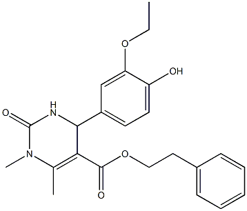 2-phenylethyl 4-(3-ethoxy-4-hydroxyphenyl)-1,6-dimethyl-2-oxo-1,2,3,4-tetrahydro-5-pyrimidinecarboxylate Struktur