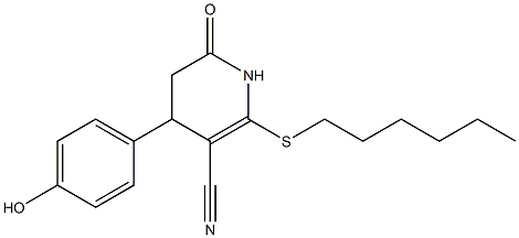 2-(hexylsulfanyl)-4-(4-hydroxyphenyl)-6-oxo-1,4,5,6-tetrahydro-3-pyridinecarbonitrile Struktur