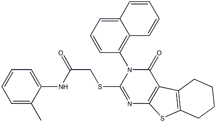 N-(2-methylphenyl)-2-{[3-(1-naphthyl)-4-oxo-3,4,5,6,7,8-hexahydro[1]benzothieno[2,3-d]pyrimidin-2-yl]sulfanyl}acetamide Struktur