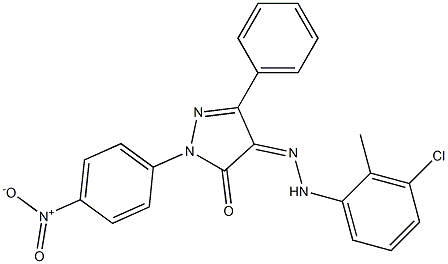 1-(4-nitrophenyl)-3-phenyl-1H-pyrazole-4,5-dione 4-[N-(3-chloro-2-methylphenyl)hydrazone] Struktur