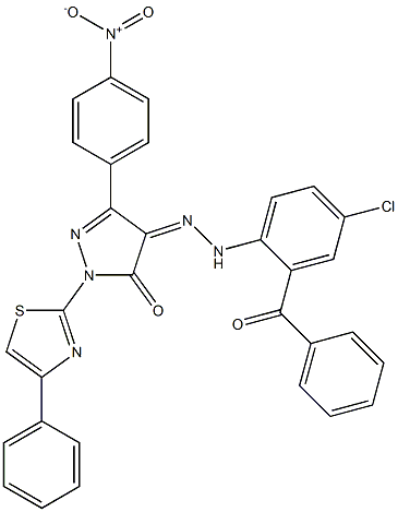 3-(4-nitrophenyl)-1-(4-phenyl-1,3-thiazol-2-yl)-1H-pyrazole-4,5-dione 4-[N-(2-benzoyl-4-chlorophenyl)hydrazone] Struktur