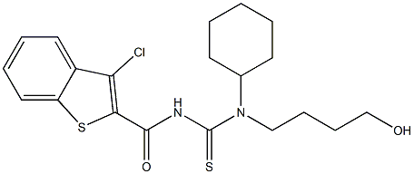 N'-[(3-chloro-1-benzothiophen-2-yl)carbonyl]-N-cyclohexyl-N-(4-hydroxybutyl)thiourea Struktur