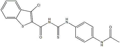 N-{4-[({[(3-chloro-1-benzothiophen-2-yl)carbonyl]amino}carbothioyl)amino]phenyl}acetamide Struktur