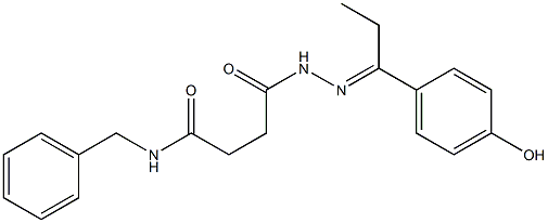 N-benzyl-4-{2-[(E)-1-(4-hydroxyphenyl)propylidene]hydrazino}-4-oxobutanamide Struktur