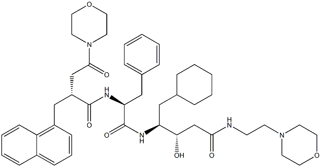 (3S,4S)-3-Hydroxy-5-cyclohexyl-4-[[(2S)-3-phenyl-2-[[(2R)-2-[morpholinocarbonylmethyl]-3-(1-naphthalenyl)propionyl]amino]propionyl]amino]-N-(2-morpholinoethyl)valeramide Struktur