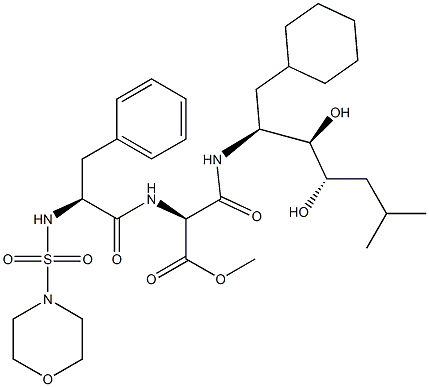 (2S)-3-[[(1S,2R,3S)-1-(Cyclohexylmethyl)-2,3-dihydroxy-5-methylhexyl]amino]-3-oxo-2-[(S)-2-(4-morpholinylsulfonylamino)-3-phenylpropanoylamino]propionic acid methyl ester Struktur