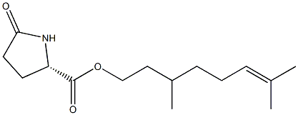 (S)-5-Oxo-2-pyrrolidinecarboxylic acid 3,7-dimethyl-6-octenyl ester Struktur