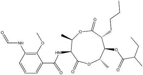 2-Methylbutanoic acid (3S,4R,7R,8R,9S)-3-[(3-formylamino-2-methoxybenzoyl)amino]-4,9-dimethyl-2,6-dioxo-7-butyl-1,5-dioxonan-8-yl ester Struktur