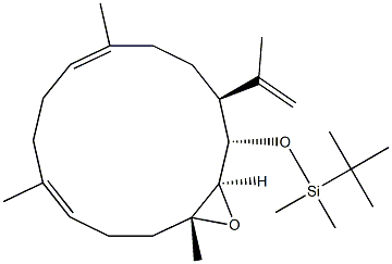 (1S,2R,3R,6E,10E,14S)-1-(tert-Butyldimethylsilyloxy)-2,3-epoxy-14-(1-methylethenyl)-3,7,11-trimethylcyclotetradeca-6,10-diene Struktur