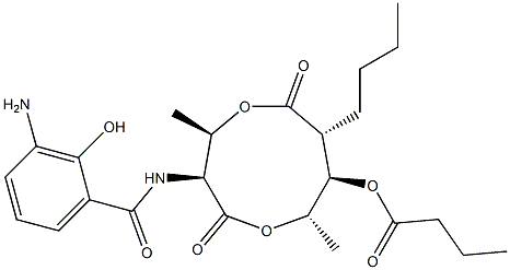 Butanoic acid (3S,4R,7R,8R,9S)-3-[(3-amino-2-hydroxybenzoyl)amino]-4,9-dimethyl-2,6-dioxo-7-butyl-1,5-dioxonan-8-yl ester Struktur