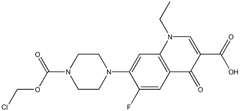 1-Ethyl-6-fluoro-1,4-dihydro-7-[4-chloromethoxycarbonyl-1-piperazinyl]-4-oxoquinoline-3-carboxylic acid Struktur