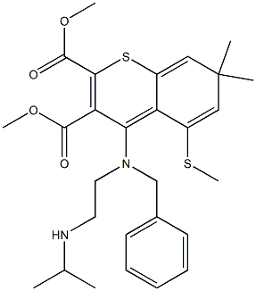 7,7-Dimethyl-5-(methylthio)-4-[benzyl[2-(isopropylamino)ethyl]amino]-7H-1-benzothiopyran-2,3-dicarboxylic acid dimethyl ester Struktur