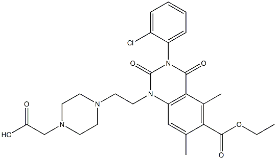 1,2,3,4-Tetrahydro-3-(2-chlorophenyl)-1-[2-(4-hydroxycarbonylmethyl-1-piperazinyl)ethyl]-5,7-dimethyl-2,4-dioxoquinazoline-6-carboxylic acid ethyl ester Struktur