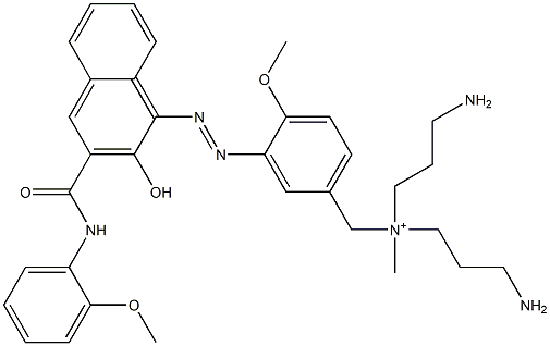 N,N-Bis(3-aminopropyl)-3-[[2-hydroxy-3-[[(2-methoxyphenyl)amino]carbonyl]-1-naphthalenyl]azo]-4-methoxy-N-methylbenzenemethanaminium Struktur