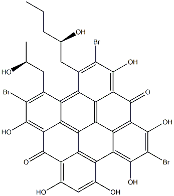 2,5,9-Tribromo-1,6,8,10,11,13-hexahydroxy-3-[(S)-2-hydroxypropyl]-4-[(R)-2-hydroxypentyl]phenanthro[1,10,9,8-opqra]perylene-7,14-dione Struktur