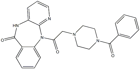 5,11-Dihydro-11-[[4-benzoyl-1-piperazinyl]acetyl]-6H-pyrido[2,3-b][1,4]benzodiazepin-6-one Struktur