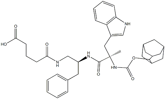 5-[[(2S)-2-[[(2R)-2-(Adamantan-2-yloxycarbonylamino)-3-(1H-indol-3-yl)-2-methylpropanoyl]amino]-3-phenylpropyl]amino]-5-oxovaleric acid Struktur