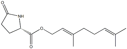 (S)-5-Oxo-2-pyrrolidinecarboxylic acid (2E)-3,7-dimethyl-2,6-octadienyl ester Struktur