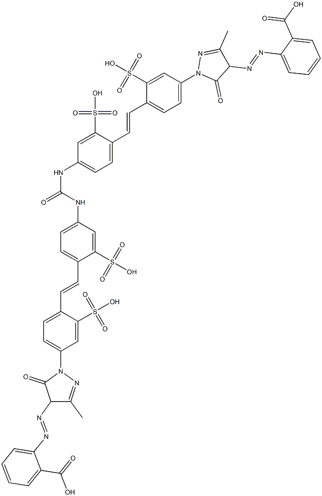 N,N'-Bis[4-[4-[4-(o-carboxyphenylazo)-3-methyl-5-oxo-2-pyrazolin-1-yl]-2-sulfostyryl]-3-sulfophenyl]urea Struktur