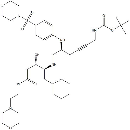 (3S,4S)-4-[[(2S)-2-[4-(Morpholinosulfonyl)phenylamino]-6-tert-butyloxycarbonylamino-4-hexynyl]amino]-5-cyclohexyl-3-hydroxy-N-(2-morpholinoethyl)pentanamide Struktur