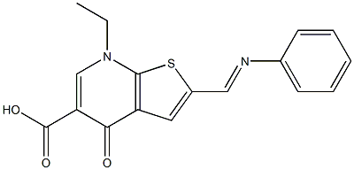 2-[Phenyliminomethyl]-4,7-dihydro-7-ethyl-4-oxothieno[2,3-b]pyridine-5-carboxylic acid Struktur