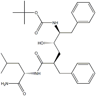 (2S)-2-[[(2R,4S,5S)-2-Benzyl-5-[(tert-butyloxycarbonyl)amino]-4-hydroxy-6-phenylhexanoyl]amino]-4-methylvaleramide Struktur