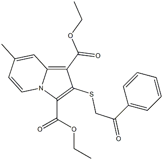 2-(2-Phenyl-2-oxoethylthio)-7-methylindolizine-1,3-dicarboxylic acid diethyl ester Struktur