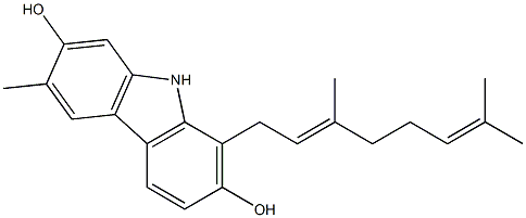 1-[(2E)-3,7-Dimethyl-2,6-octadienyl]-6-methyl-9H-carbazole-2,7-diol Struktur