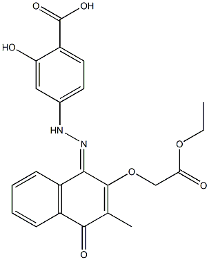 [[[1,4-Dihydro-1-[[[4-hydroxycarbonyl-3-hydroxyphenyl]amino]imino]-3-methyl-4-oxonaphthalen]-2-yl]oxy]acetic acid ethyl ester Struktur