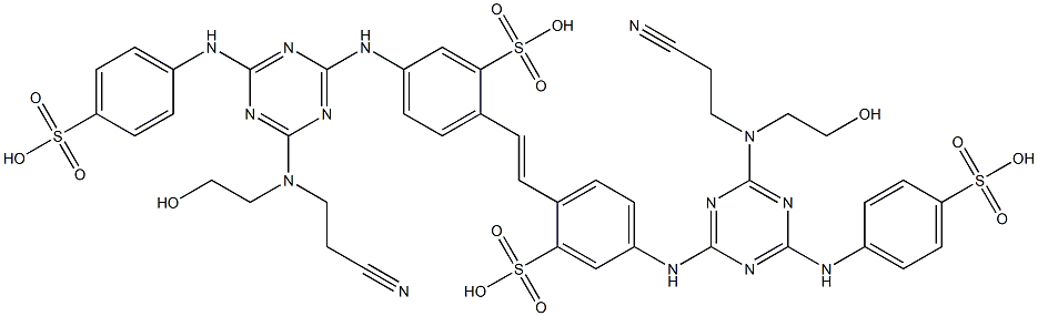 2,2'-(1,2-Ethenediyl)bis[5-[[4-[(2-hydroxyethyl)(2-cyanoethyl)amino]-6-[(4-sulfophenyl)amino]-1,3,5-triazin-2-yl]amino]benzenesulfonic acid] Struktur