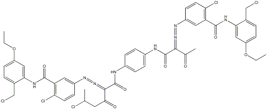 3,3'-[2-(1-Chloroethyl)-1,4-phenylenebis[iminocarbonyl(acetylmethylene)azo]]bis[N-[2-(chloromethyl)-5-ethoxyphenyl]-6-chlorobenzamide] Struktur