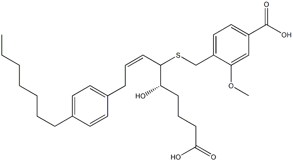 4-[[[(1S,2Z)-4-(4-Heptylphenyl)-1-[(1S)-4-carboxy-1-hydroxybutyl]-2-butenyl]thio]methyl]-3-methoxybenzoic acid Struktur