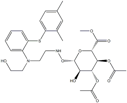 (2S,3S,4R,5R,6S)-6-(((2-((2-((2,4-Dimethylphenyl)thio)phenyl)(2-hydroxyethyl)amino)ethyl)amino)oxy)-5-hydroxy-2-(methoxycarbonyl)tetrahydro-2H-pyran-3,4-diyl Diacetate Struktur