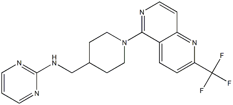 N-((1-[2-(TRIFLUOROMETHYL)-1,6-NAPHTHYRIDIN-5-YL]PIPERIDIN-4-YL)METHYL)PYRIMIDIN-2-AMINE Struktur