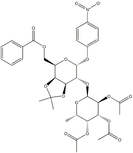 p-Nitrophenyl 6-O-benzoyl-3,4-O-isopropylidene-2-O-(2,3,4-tri-O-acetyl-a-L-fucopyranosyl)-a-D-galactopyranoside Struktur