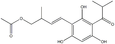 2-methyl-4-(2',4',6'-trihydroxy-3'-(2-methylpropanoyl)phenyl)but-3-enyl acetate Struktur