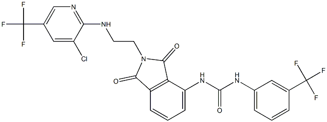 N-[2-(2-{[3-chloro-5-(trifluoromethyl)-2-pyridinyl]amino}ethyl)-1,3-dioxo-2,3-dihydro-1H-isoindol-4-yl]-N'-[3-(trifluoromethyl)phenyl]urea Struktur