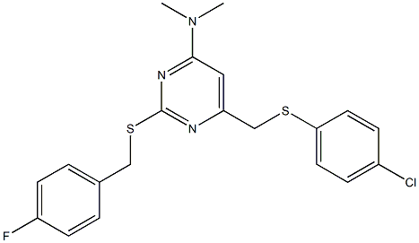 N-{6-{[(4-chlorophenyl)sulfanyl]methyl}-2-[(4-fluorobenzyl)sulfanyl]-4-pyrimidinyl}-N,N-dimethylamine Struktur