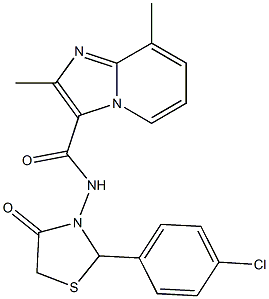 N3-[2-(4-chlorophenyl)-4-oxo-1,3-thiazolan-3-yl]-2,8-dimethylimidazo[1,2-a]pyridine-3-carboxamide Struktur