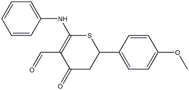 6-anilino-2-(4-methoxyphenyl)-4-oxo-3,4-dihydro-2H-thiine-5-carbaldehyde Struktur