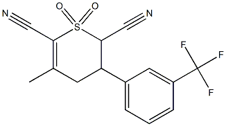 5-methyl-1,1-dioxo-3-[3-(trifluoromethyl)phenyl]-1,2,3,4-tetrahydro-1lambda~6~-thiine-2,6-dicarbonitrile Struktur