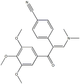 (E)-4-(3-(dimethylamino)-1-oxo-1-(3,4,5-trimethoxyphenyl)prop-2-en-2-yl)benzonitrile Struktur