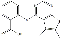 2-[(5,6-dimethylthieno[2,3-d]pyrimidin-4-yl)thio]benzoic acid Struktur