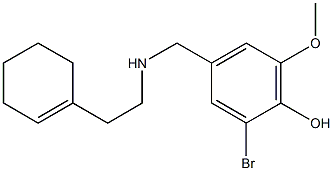 2-bromo-4-({[2-(cyclohex-1-en-1-yl)ethyl]amino}methyl)-6-methoxyphenol Struktur