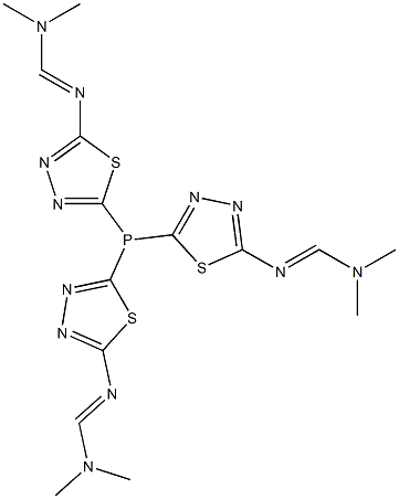 N'-{5-[bis(5-{[(1E)-(dimethylamino)methylene]amino}-1,3,4-thiadiazol-2-yl)phosphino]-1,3,4-thiadiazol-2-yl}-N-dimethylimidoformamide Struktur