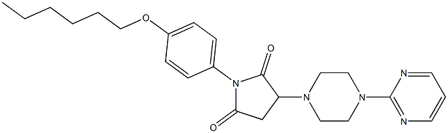 1-[4-(hexyloxy)phenyl]-3-[4-(2-pyrimidinyl)-1-piperazinyl]-2,5-pyrrolidinedione Struktur