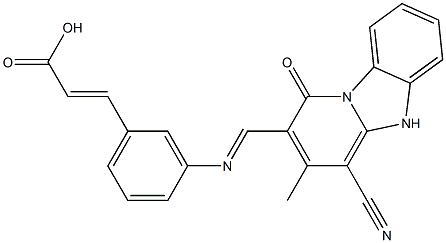 3-(3-{[(4-cyano-3-methyl-1-oxo-1,5-dihydropyrido[1,2-a]benzimidazol-2-yl)methylene]amino}phenyl)acrylic acid Struktur